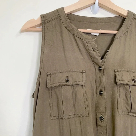 Caslon Sleeveless Green Army Waist Drawstring Jumpsuit - Picture 4 of 11